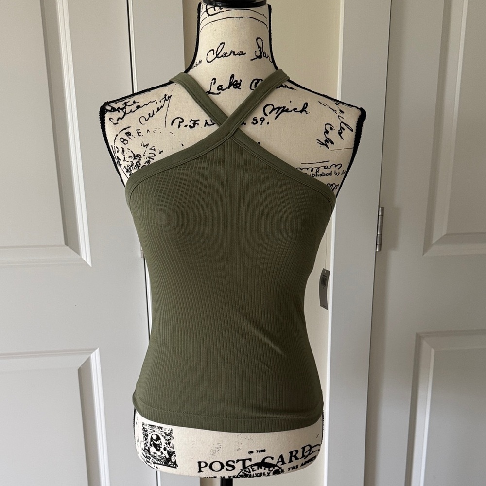 Olive Green Ribbed Halter Top